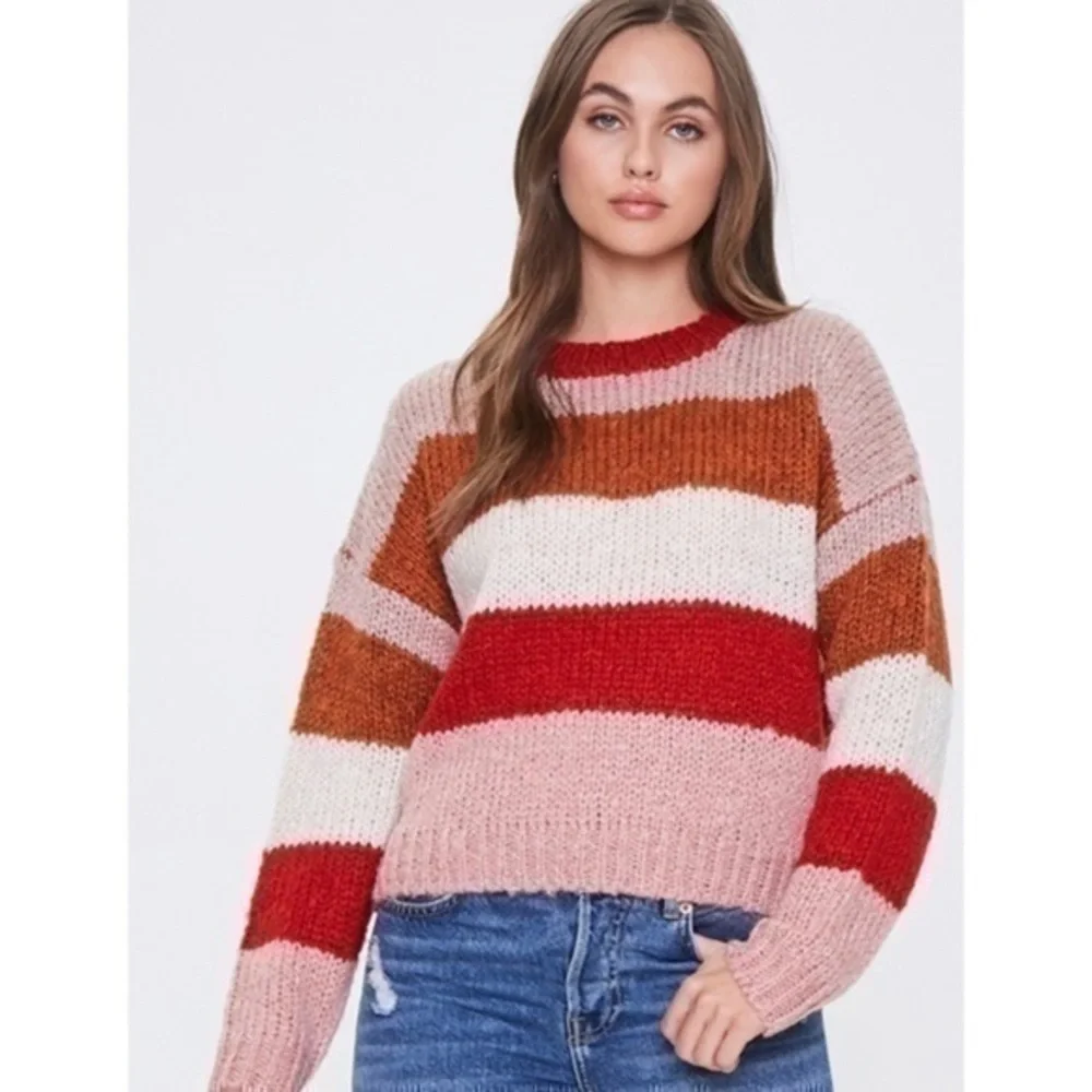 F21 striped dropped shoulder sweater NWT